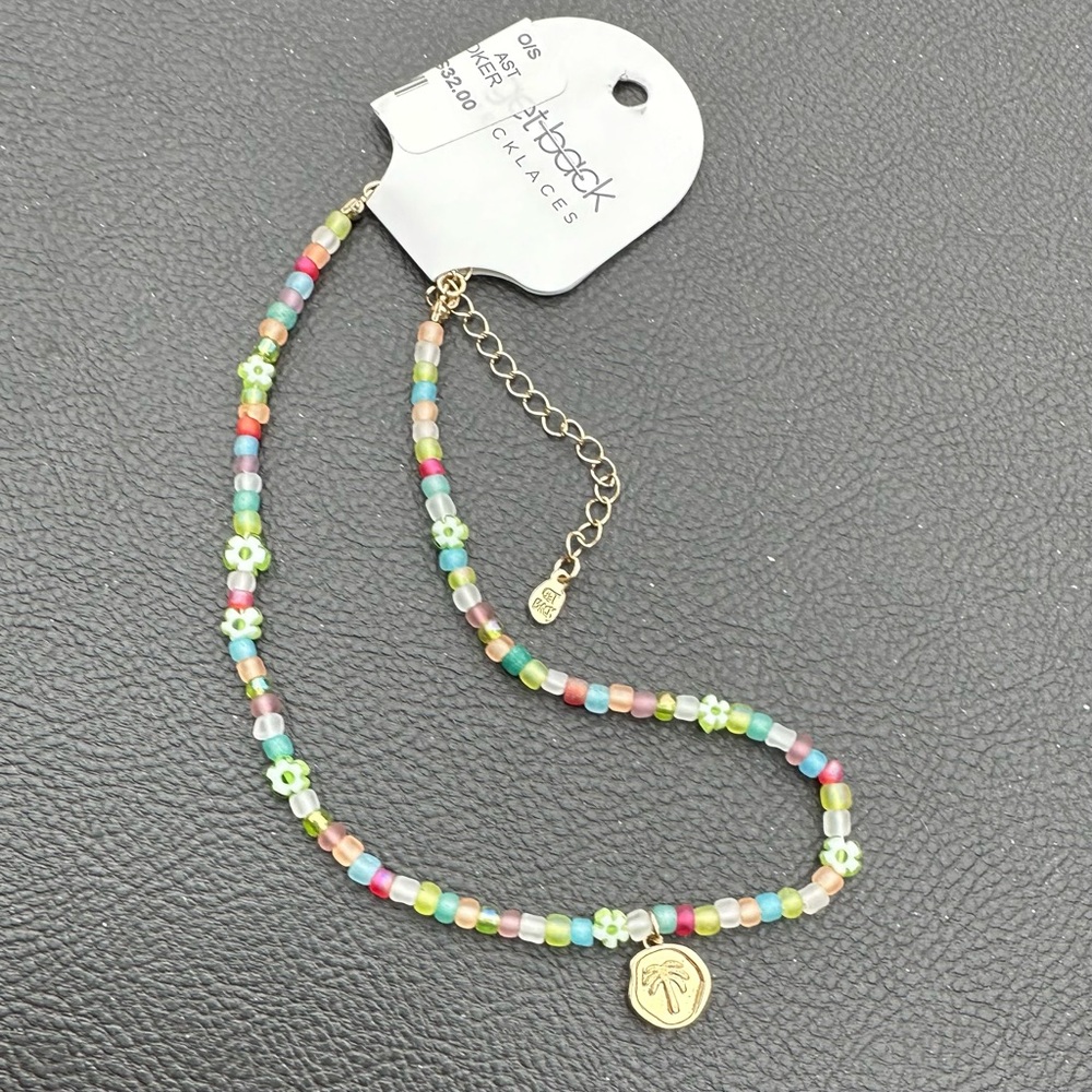 Get Back Surfer Girl Beaded Choker Necklace Palm Tree NWT